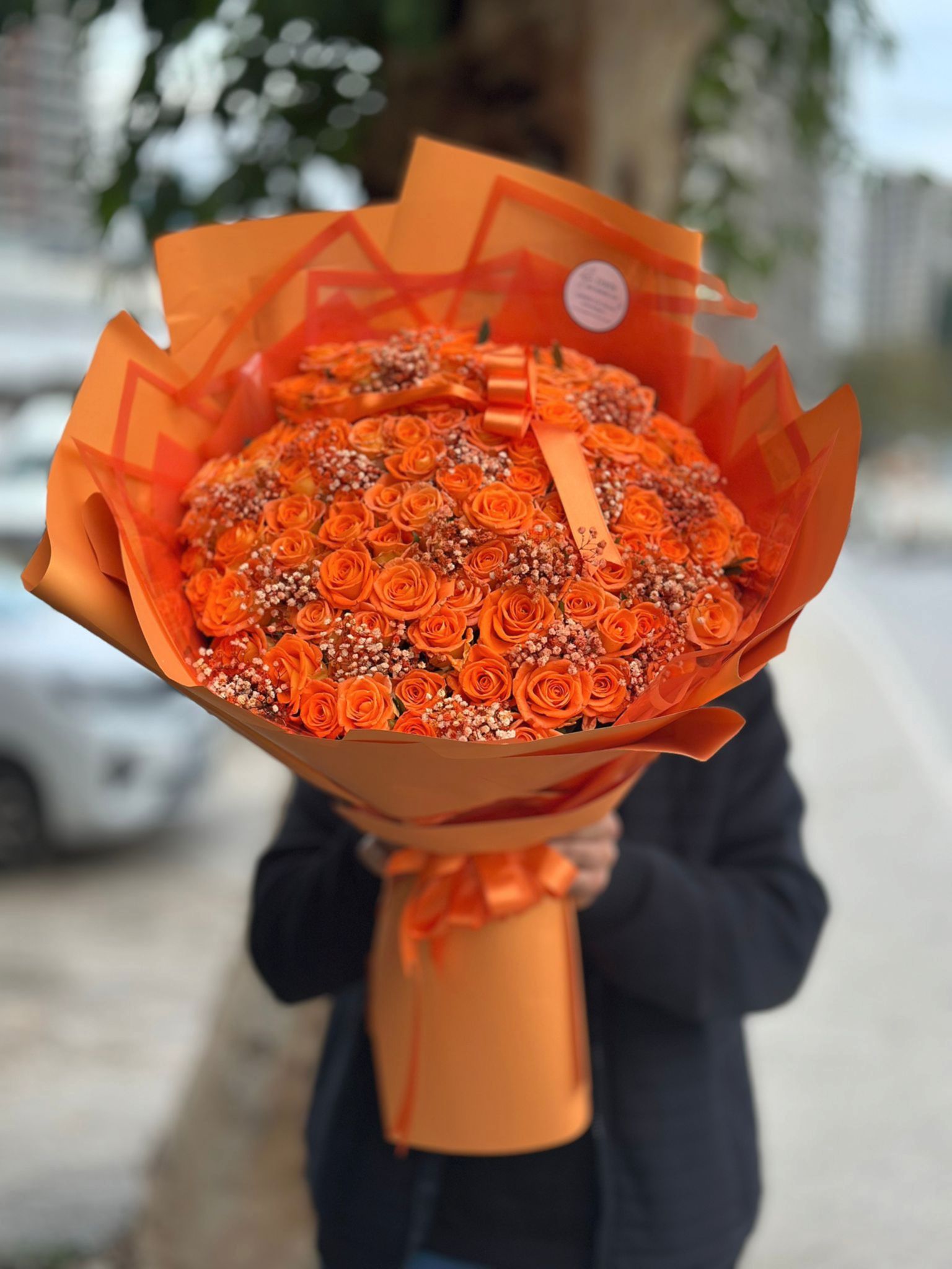 100 Adet Turuncu Gül Buketi