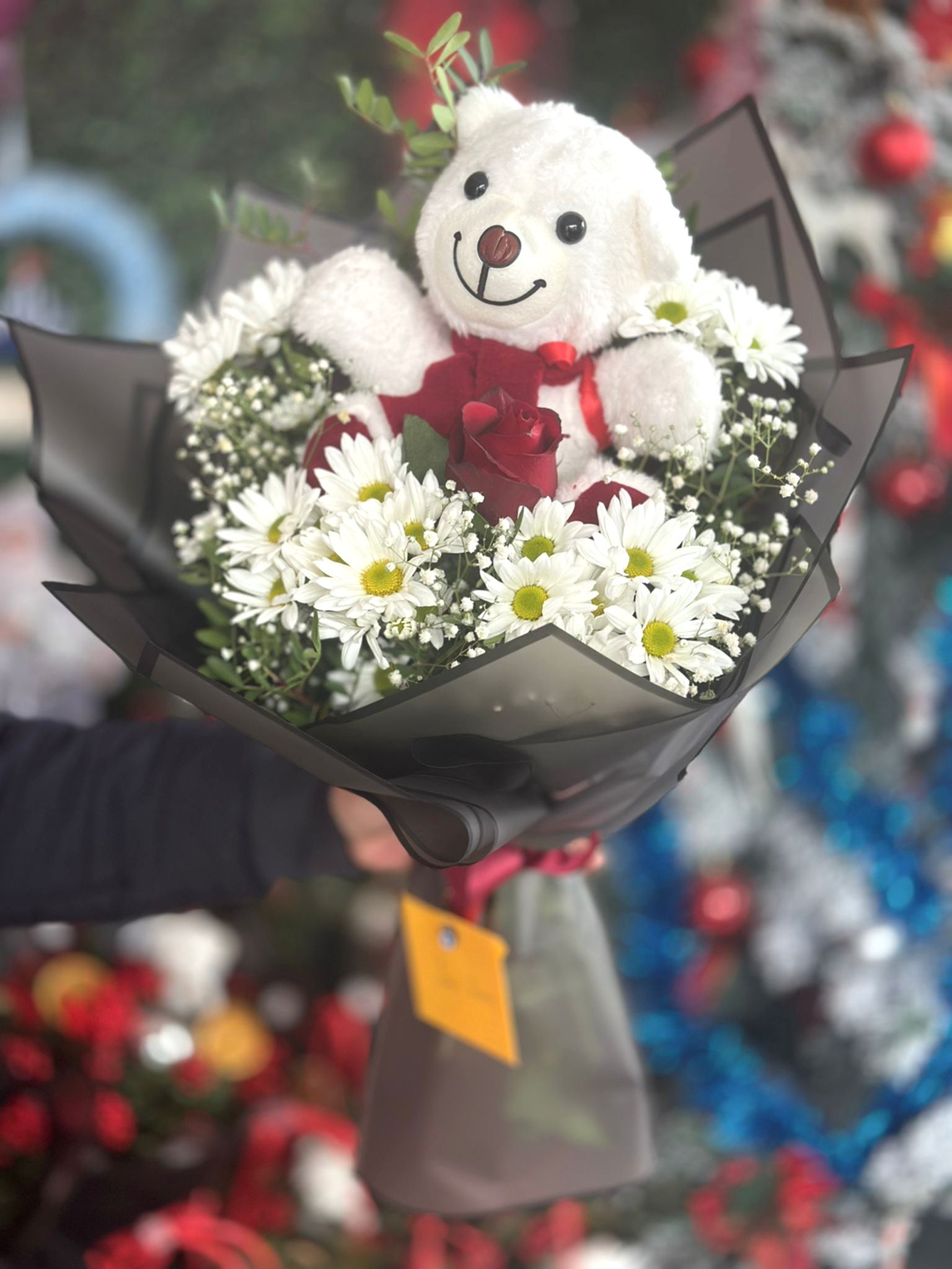 Tek Gül ve Ayıcıklı Papatya Buketi